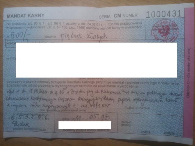 23mlxxg Jeden z wystawionych mandatów